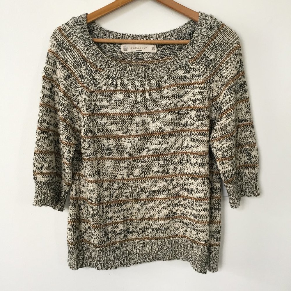 Zara Knit Gold Metallic Stripe Sweater